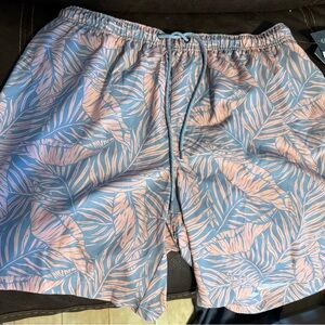 Free Country Men's Swim Hybrids - Pink and Blue Leaf Pattern